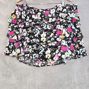 Torrid Womens Black Floral Tiered Ruffle Mini Skirt Size 4X Festival Bloomcore